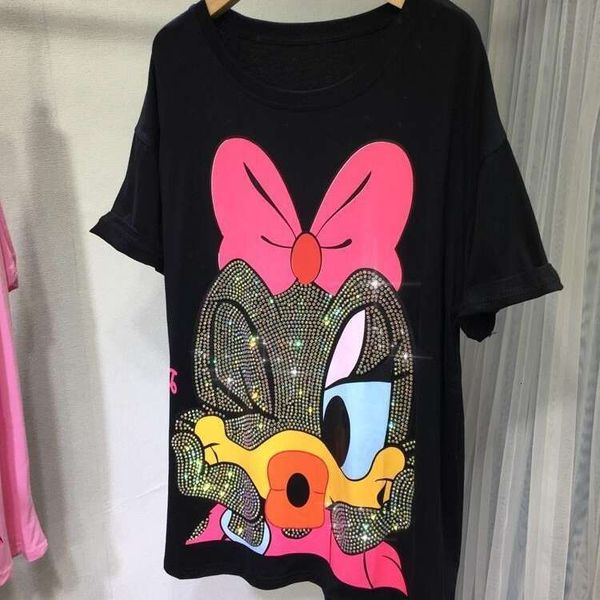 

Plus Size 1.0-150kg Fat MM Summer Heavy Embroidered T-Shirt Cute Minnie Loose Short Sleeve Mid-Length Women's Tee, Pink