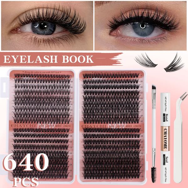 

DIY Lash Clusters Kit 640Pcs Individual Eyelashes Thick Fluffy Handmade Reusable DIY Segmented Eyelash Extensions for Women Grafted Lashes
