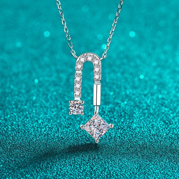 

925 Sterling Silver PT950 Plated Moissanite Square Pendant Necklace, Designer Luxury Jewelry, Minimalist Choker for Women, Elegant and Unique