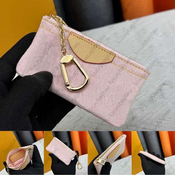 

high Card Holder key designer keychain wallet top quality mini bag Pink denim purse coin pouch zippy pocket organizer 62650