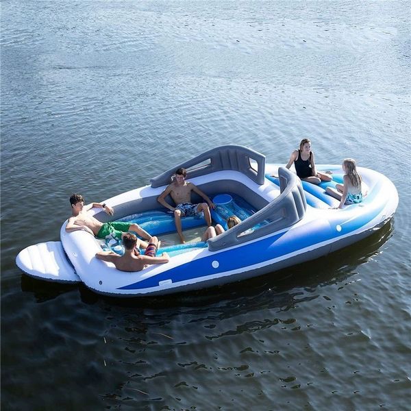 Inflatable yacht on water, 6-person island inflatable boat, outdoor party inflatable boat, leather drifting boat, inflatable canoe Equipped with 2 oars