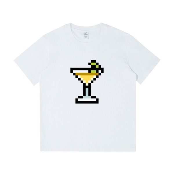 

Designer T-shirts Women 100% Cotton Summer Short Sleeve High-quality Female Tops Pixel Beverage Printing Casual O-neck Cute Style Clothing, White-2