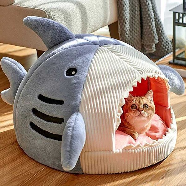 Warm Cat Beds Cartoon Shark Pet Cave Sweet Kittens Basket Cushion Mat Tent Puppy Nest Goods M251201