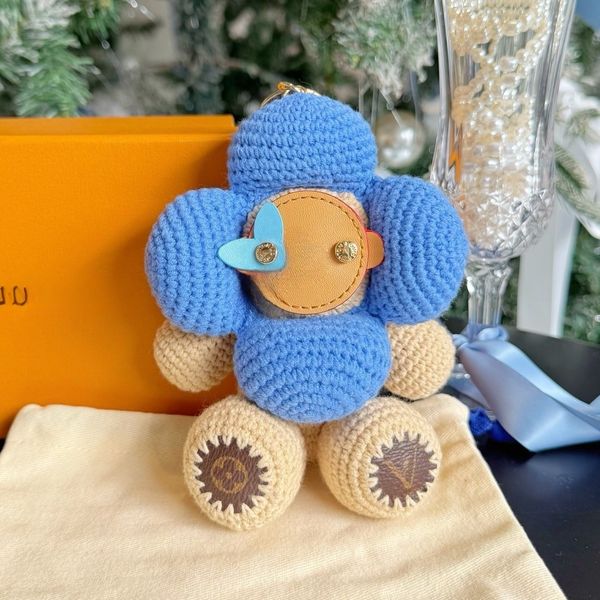 

Womens Keychain Designer Lanyards Fashion Sunflower Woven Doll Flower Pendant Letter Pattern Bag Charm, Blue