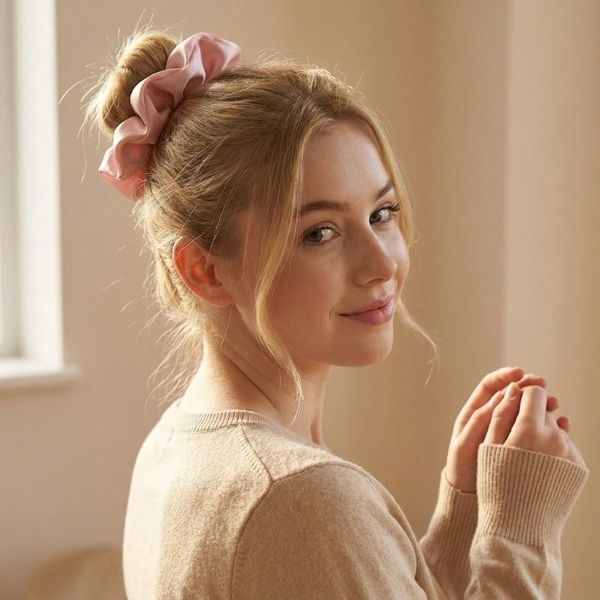 

Elegant Satin Scrunchies Solid Color Korean Style Large Hair Ties for Women Luxe Silky Hair Accessories, Blue