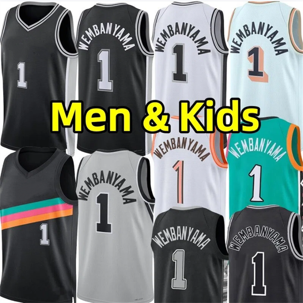 Stitched #1 Victor Wembanyama Basketball Jerseys Men Kids Youth Jersey City Black adults children Wear vest