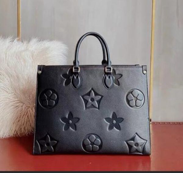 

Designer On the go Embossed black Flower Large Capacity GM MM Leather Tote Bag Fashion Women Shoulder Bags luxury Handbag Lady Crossbody woman Purse, Black wallet
