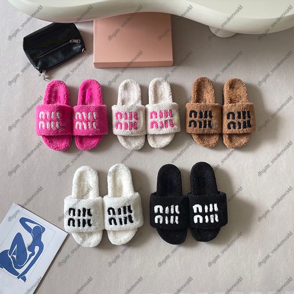 

Women Fur Slides Furry Slippers Designer Mules Fall Winter Homewear Slide Men Footwear Paris Luxury Comfortable Fuzzy Flip Flop Fluffy Wool size 35-43, #07