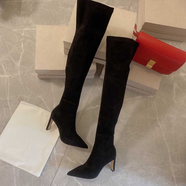 Designer Boot Suede Pointed Toe High Heeled Boots Women Thigh-High Boots Luxury Fashion Over Knee Boots Elegant Woman High Heels Elastic Boots 251202