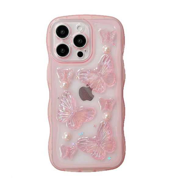 Wave Epoxy 3D Butterfly Phone Case iPhone 17 Pro Max Compatible with iPhone 16 Pro Transparent Protective Case