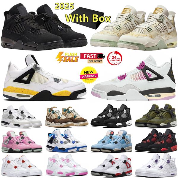 

With Box 4 4s Mens Basketball Shoes 2025 Black Cat Comic Valentines Day Tour Yellow Thunder Somos Eternos Men Women Trianers Sports Sneakers Jogging Walking Shoe, Beige
