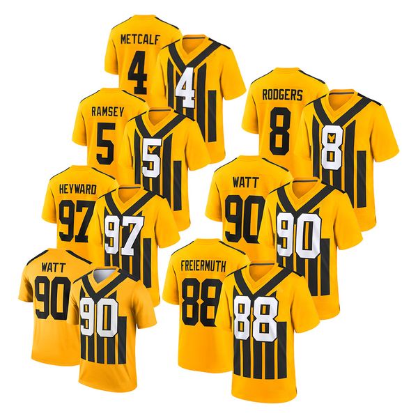 

Limited-Edition Olive Colored Tee for Fans Tailor-Made Sports Apparel 90 T.J. Watt 4 Metcalf 88 FREIERMUTH 5 RAMSEY 8 RODGERS, Yellow