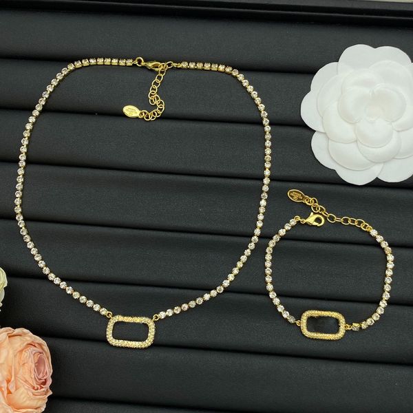

Designer Necklace Pendant Brand Luxury Women Bangle Classic Crystal Wedding Party Chain Bracelet necklace set Jewelry Wholesale Gift