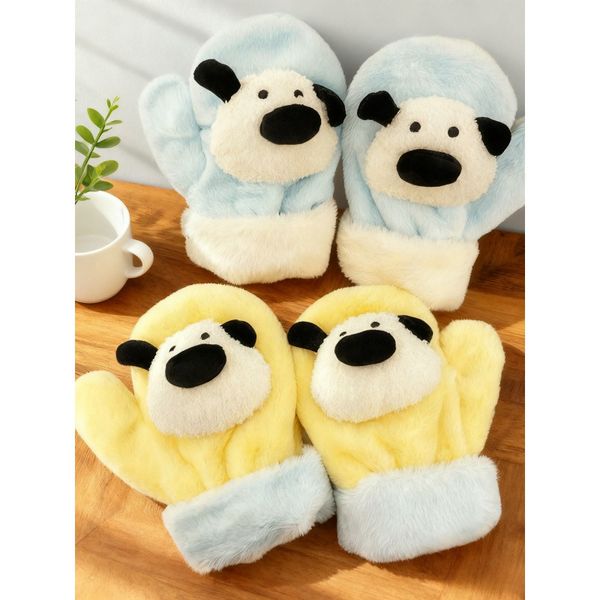 

Winter Cute Cartoon Plush Mittens for Women, Thickened, Versatile, Coldproof, Warm, Neck Hanging, Ideal for Cycling Students