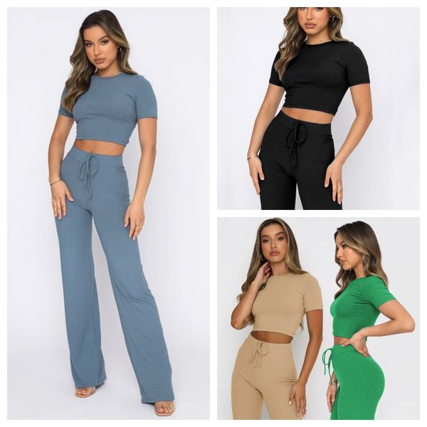 

Designer Women' 2 Piece Lounge Outfits Slim Short Sleeve Tops Low Rise Flare Leggings Sets Yoga Sweatsuit Yoga Set- Yoga Pants Outfit and Crop Top Matching Gym Set, Al-set-l5