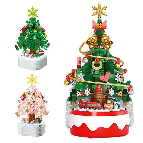 Rotating Christmas Tree Music Box Building Blocks Toys Creative Decoration Model for Girls Boys and Adults Gifts Y251204