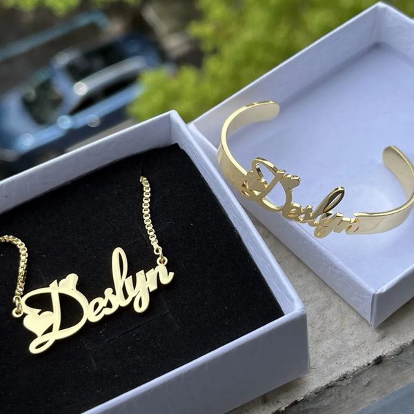 DUOYING Custom Letter Necklace with Name Bracelet Personlized Stainless Steel Nameplate Jewelry Set For Kids 251202