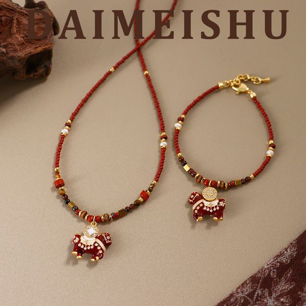 

Original Fashion Exquisite Red designer Oil Drop "Get Rich Quickly" Horse Pendant free shipping Necklace Light Luxury luxury High-End Clavicle Chain For Women