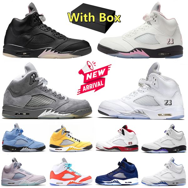

Designer Basketball Shoes 5 5s Sports Sneakers With Box Men Women White Metallic University Blue Arctic Pink Fire Red Wolf Grey Black Cat Leather Fashion Trainers, Gold
