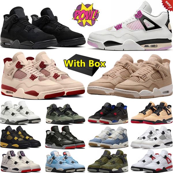 

With Box 4 4s mens basketball shoes 2025 Pizza Black Cat White Cement Comic Bred Reimagined Military Thunder UNC Blue Cozy Girl men women trainers sports sneakers, Beige