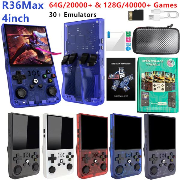 R36Max Retro Handheld Video Game Console Linux System 30+ Emulator 4inch IPS Screen Portable Gaming Player 64GB 20000+ & 128GB 40000+ Classic Games 4000mAh Battery