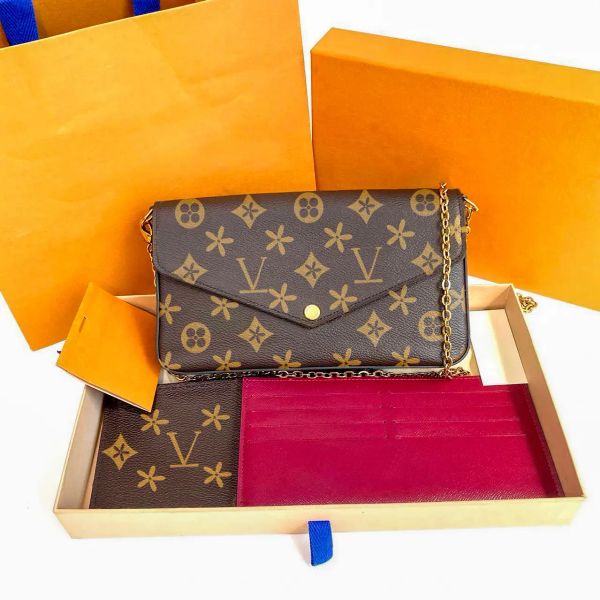 

Designer Shoulder bags Chain Bag Flap Totes Women Leather Bags Wallet Check Thread Black Double Letters Solid Hasp Waist Square, Brown