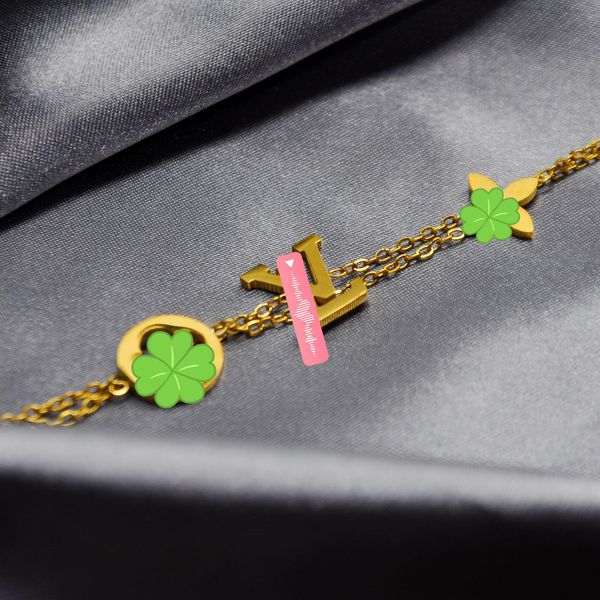 

louisinspired stylish geometric clovers bangle durable twotone stainless steel layers