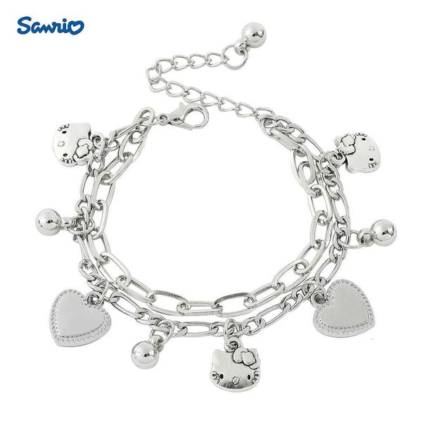 Sanrio Hello Kitty Adjustable Bracelet Heart Alloy Pendant Cute Cartoon Jewelry Couple Gift for Girls Fashion H251205