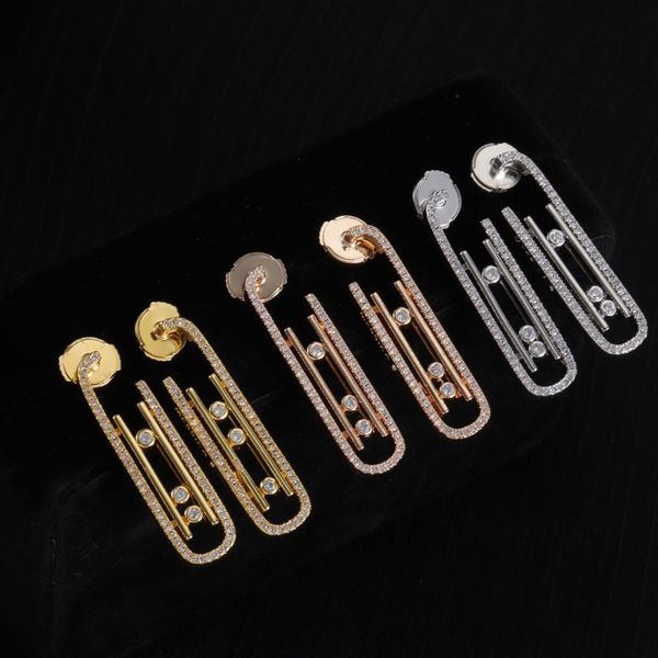 

Luxury Diamond Earrings Classic Three Sliding Diamond Earrings Brand Design Earrings 18k Gold Earrings Jewelry High Quality with Logo