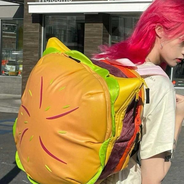 PU Stylish Hamburger Daypack Laptop Storage Zipper Portable Casual Tote Cheeseburger Backpack for Unisex Travel Outdoor Vacation Y251206