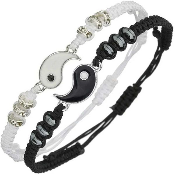 2022 New Best Friend Bracelets for 2 Matching Yin Yang Adjustable Cord Bracelet for Bff Friendship Relationship Boyfriend Girlfr W251206