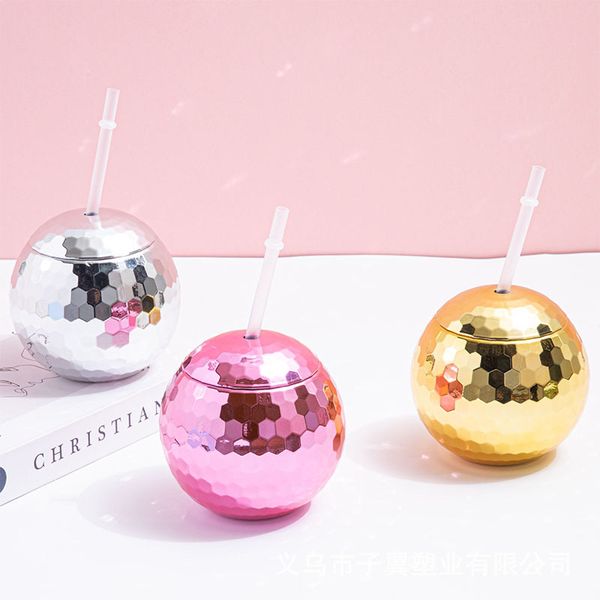 Party disposable disco ball design, electroplated plastic straw water bottle