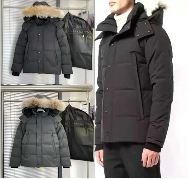 

Designer High Quality Mens Parka Down Jacket Coat Fourrure Down Fur Wyndham Parka Overcoat Clothing Fashion Style Winter Outerwear Eu XS-2XL, Gray -black label