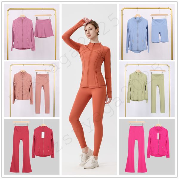 

Women's Workout Sets Flare Leggings Jacket Yoga 2 Piece Set High Waist Tummy Control Gold Zipper Lounge Activewear Trendy Matching Gym Clothing Women Short Skirt, Red