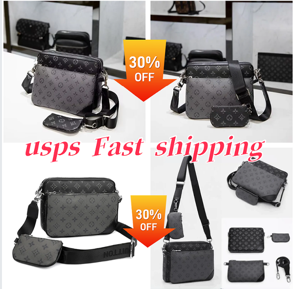 

2025 Men Leather TRIO Messenger Bags belt Make up Bag Designer Handbag Tote Man's bags Shoulder Wallets purse tote bag backpack Handbags Purse, Light grey