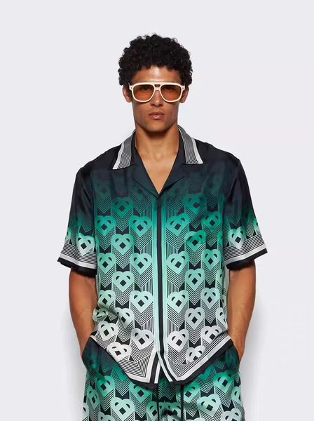 

25ss Casabalnc New Arrival Designer Summer Retro Loose Silk Shirts Unisex Short-Sleeve Trendy Hawaiian Love Print Vintage Lapel Casual Silk Cardigan Shirt Tops tn, Black