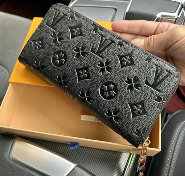 

Designer Wallets Women Genuine Leather Men Wallet Zipper Luxury Ladies Long Purse Purses Checked Embossed Flower Small Bag, Embossed-red