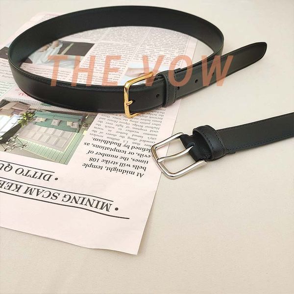 

New The Women's Top Grain Cowhide Belt 3.0cm, versatile and easy to match with jeans, trousers, dresses, and trendy styles., Black with silver hardware