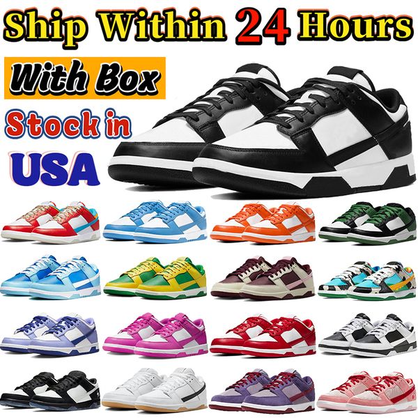 With Box Designer Running Shoes Low White Black Panda Gum Triple Pink Grey Fog Light Smoke Grey Bone UNC Stock in USA Outdoor Mens Womens Sports Sneakers Trainers