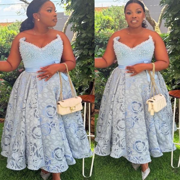 

Aso Ebi A-line Light Sky Blue Prom Dresses 2026 Lace Pearls Sweetheart Evening Formal Party Second Birthday Engagement Gowns Plus Size Dress For Special Occasions, Daffodil