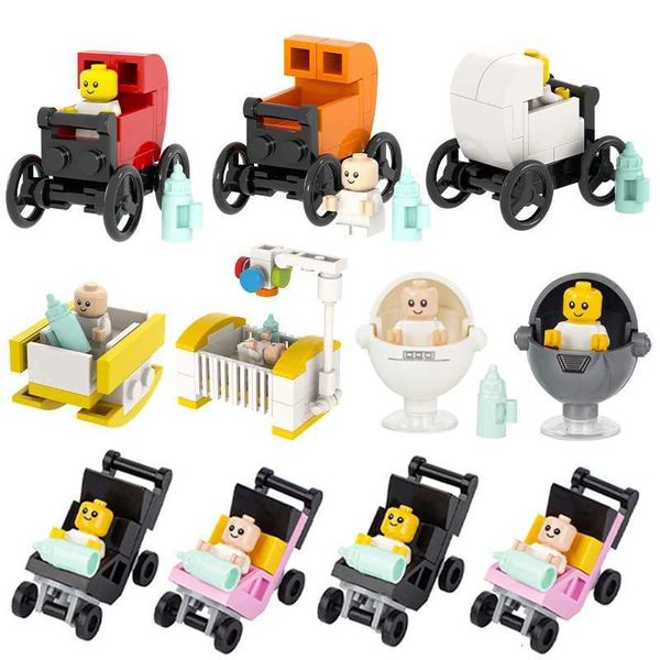 MOC City Series Baby Figure brick Crib Carriage Stroller Furniture Compatible Action Figure Building Block Toy for Children Gift W251208