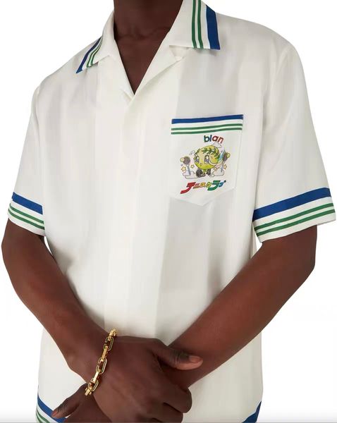 

25ss Casabalnc New Trendy Designer Summer Casual Silk Shirts Men Short Sleeve Blouse Loose Fit Printed Pattern Lapel Collar with Buttons Premium Silk Shirt Jacket tn, Gold