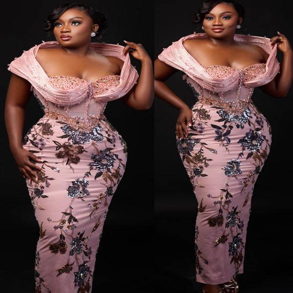 

Aso Ebi Pink Sheath Prom Dresses 2026 Beaded Crystals Floral Lace Evening Formal Party Second Birthday Engagement Gowns Plus Size Dress For Special Occasions ZJ255, Same as picture