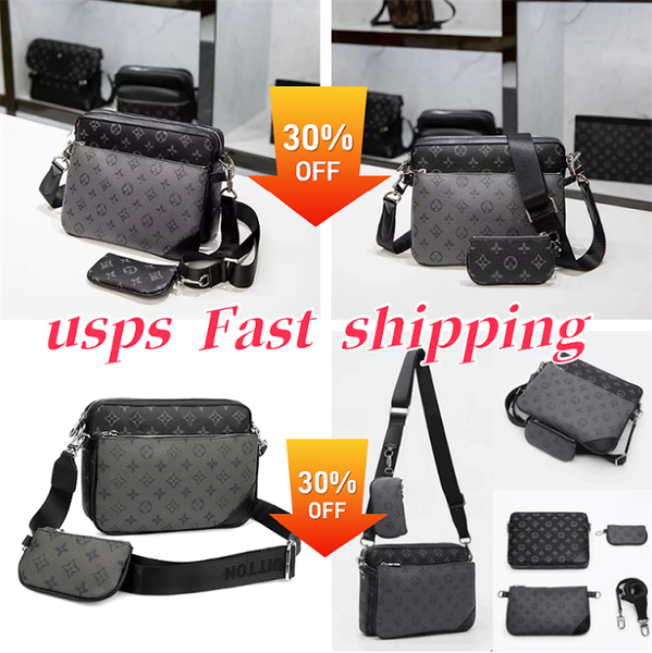 

Designers Men Leather TRIO Messenger Bags Shoulder belt Make up Bag Designer Handbag Tote Man's bags M44612 Handbags Women Wallets purse tot, 18#