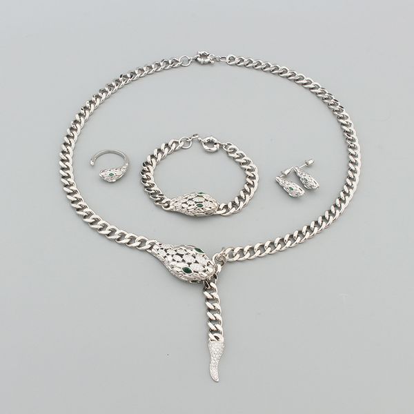 

New Green Eye Snake Ring Women's Bracelet Set Earrings Necklace Copper Gold Zircon, Hot pink