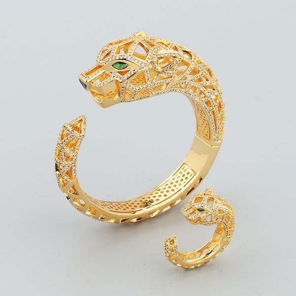 

Winter New Style Bold Exaggerated Big Leopard Hollow Zirconia Bracelet Cheetah Ring Fashion Open Bracelet