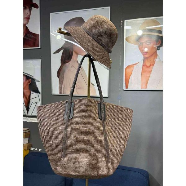 25 Summer Women's New Raffia Hand Knitted Bag + Hat Two Piece Set