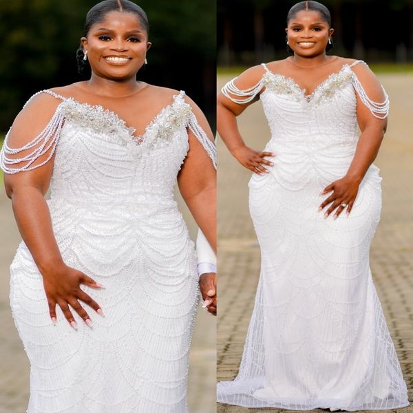 

2026 Arabic Aso Ebi Plus Size Ivory Wedding Dresses Rhinestones Beadings Sheer Neck Sequined Bridal Gowns Dress For Brides ZJ2089, Silver