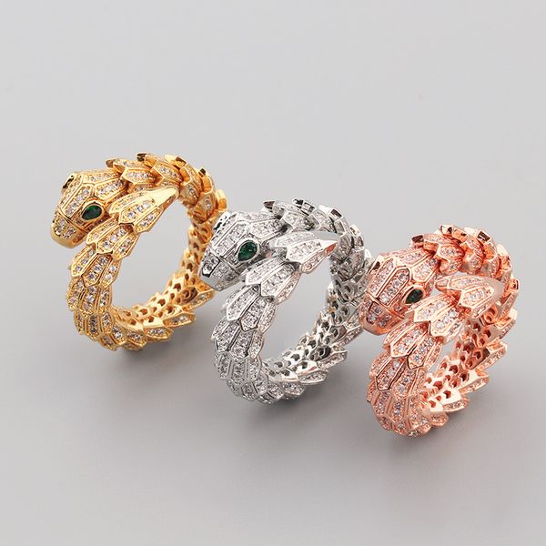 

Inlaid Full Diamond Zircon Spring Snake Ring and Fashion Simple Personality Open Women's Ring Jewelry Wholesale