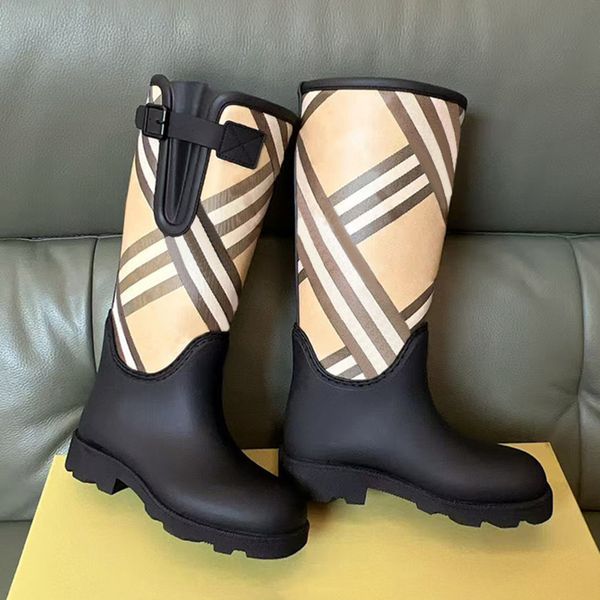 Designer Riding Boots Classic Black Plaid Knee High Rain Ankle 1004